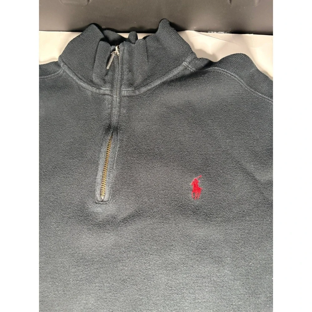 Polo Ralph Lauren XL Black Quarter Zip Sweater Pullover Red Pony Cotton Men